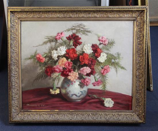 P. Medgycsy Still life of flowers in a Chinese vase 50 x 62cm